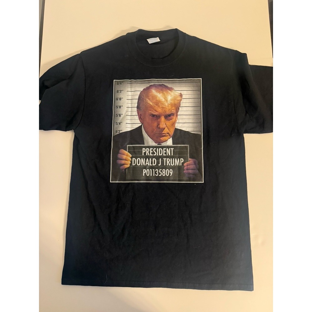 Donald Trump Mugshot T-Shirt‎ Black Cotton Tee Size Medium